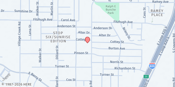 Map showing Gift of Love Pantry at Heavenly Gospel Church at 3134 Stalcup Rd., Fort Worth, TX