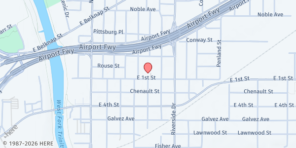 Map showing Greater True Light Baptist Church at 3001 E. 1st St., Fort Worth, TX