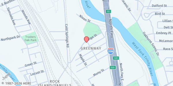 Map showing Greenway Church at 1816 Delga St., Fort Worth, TX