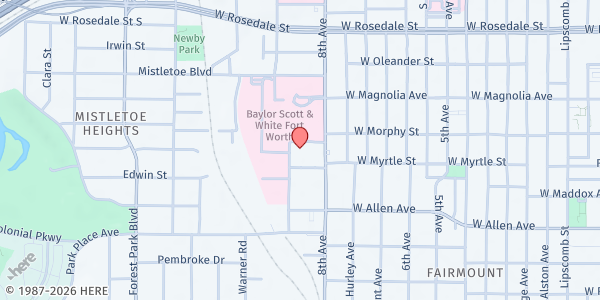 Map showing JPS Oncology Clinic at 1450 8th Avenue, Fort Worth, TX