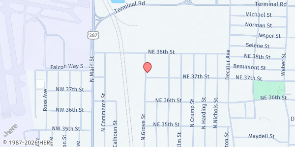 Map showing Life Unlimited Food Ministry at 3804 N. Grove St., Fort Worth, TX