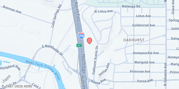 Map showing Mercy Culture Food Bank at 1701 Oakhurst Scenic Dr., Fort Worth, TX