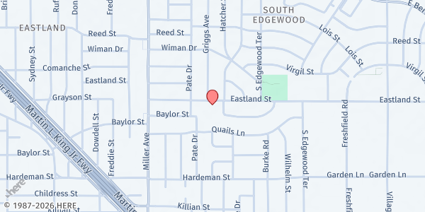 Map showing Mission: HOPE at Eastland Street Baptist Church at 4300 Eastland St., Fort Worth, TX