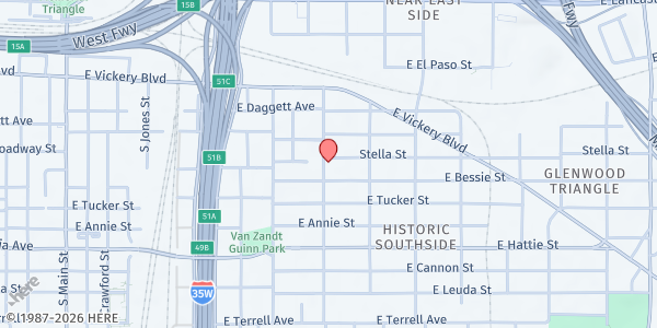 Map showing Mount Calvary at 1000 Stella St., Fort Worth, TX