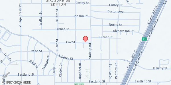 Map showing New Life Christian Fellowship at 5429 Cox St., Fort Worth, TX