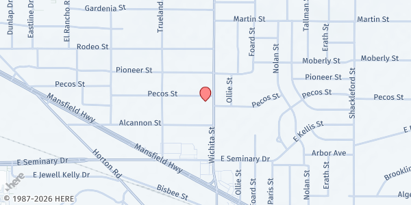 Map showing New Rising Star Missionary Baptist Church at 5000 Wichita St., Fort Worth, TX