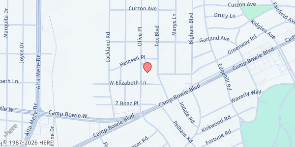 Map showing Olive Place Baptist Church at 3283 Olive Pl., Fort Worth, TX