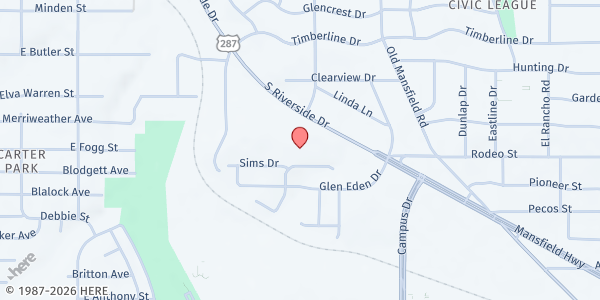 Map showing Pilgrim Valley Missionary Baptist Church at 4800 S. Riverside Dr., Fort Worth, TX