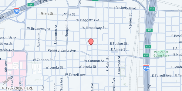 Map showing Purpose Driven Ministries at 250 Pennsylania Ave, Fort Worth, TX