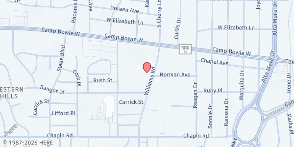 Map showing Restoration Center at 3448 Williams Rd., Fort Worth, TX