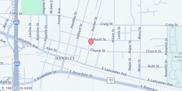 Map showing Rush Creek Church - Handley Hope Center at 6801 Church St., Fort Worth, TX