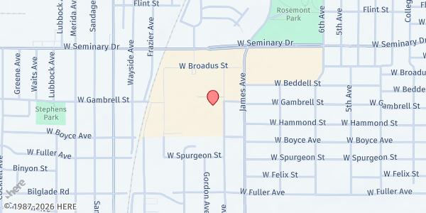 Map showing Southwestern Baptist Theological Seminary at 2001 W Seminary Dr, Fort Worth, TX