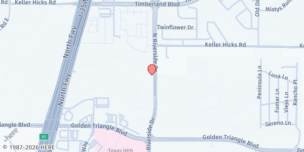 Map showing The Met Church - Help Out Center at 11301 N. Riverside Dr., Fort Worth, TX