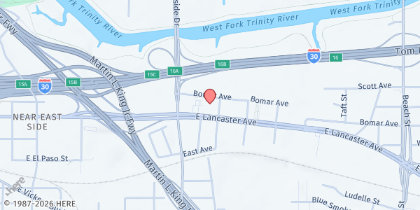 Map showing The Salvation Army - Lancaster (Mabee Social Services Center) at 1855 E. Lancaster Ave., Fort Worth, TX