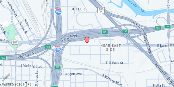 Map showing Union Gospel Mission at 1331 E. Lancaster Ave., Fort Worth, TX