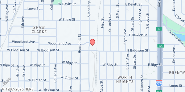 Map showing Victory Forest Community Center at 3427 Hemphill St., Fort Worth, TX
