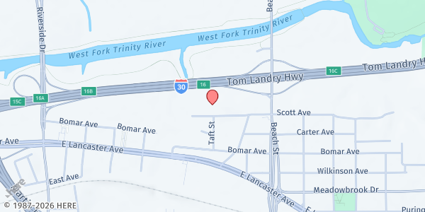 Map showing Volunteers of America Veterans Program at 2401 Scott Ave, Fort Worth, TX