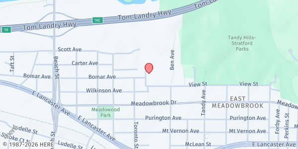 Map showing Wall of Jericho Deliverance Church Mobile at 2225 Barron St., Fort Worth, TX