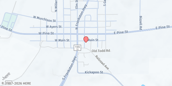 Map showing Rainbow House Food Pantry at 161 S. Weldon St., Frankston, TX