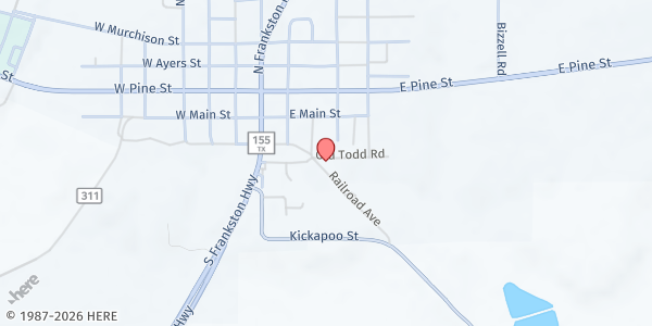 Map showing Rainbow House, UMC of Frankston at 161 S Weldon, Frankston, TX