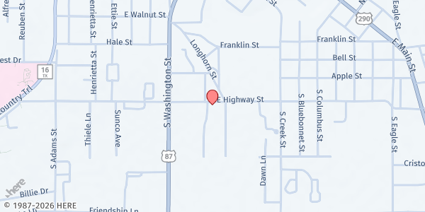 Map showing Fredericksburg Food Pantry at 701 Mustang St., Fredericksburg, TX