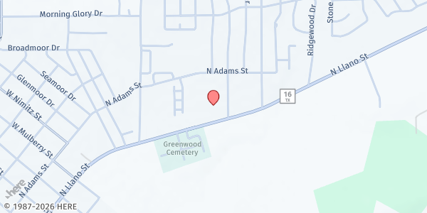 Map showing Fredericksburg UMC at 1800 Llano St., Fredericksburg, TX