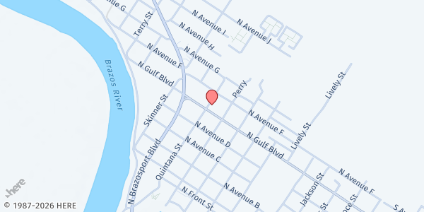 Map showing Brazosport Cares Food Pantry at 916 N. Gulf Blvd., Freeport, TX