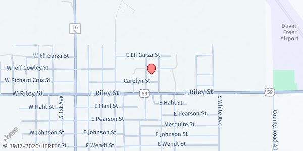 Map showing Freer Mobile Pantry at 608 Carolyn St., Freer, TX