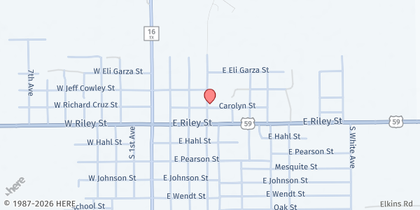 Map showing Mobile Pantry - Freer at 608 Carolyn St., Freer, TX