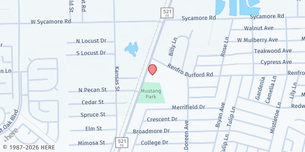 Map showing First Baptist Church Fresno at 4501 FM 521 Rd., Fresno, TX