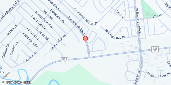 Map showing Calvary Houston Food Pantry at 17198 Blackhawk Blvd, Friendswood, TX