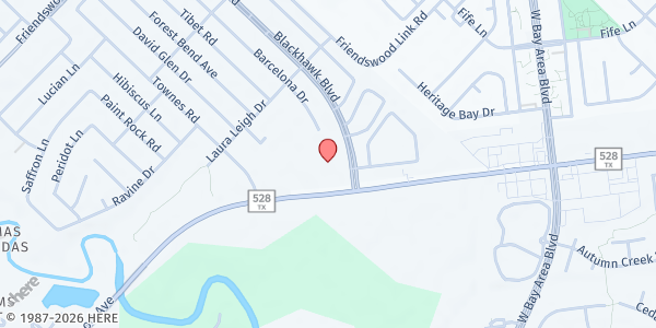 Map showing Calvary Houston - The Hub at 17158 Blackhawk Blvd., Friendswood, TX