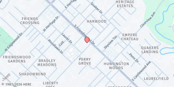 Map showing Friendswood Public Library at 416 S Friendswood Drive, Friendswood, TX
