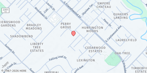 Map showing Mary Queen Catholic Church at 606 Cedarwood, Friendswood, TX