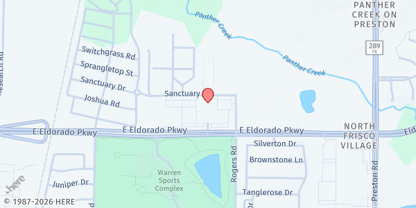 Map showing St. Francis of Assisi Catholic Church at 8000 Eldorado Pkwy., Frisco, TX