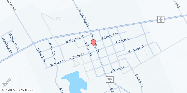 Map showing Frost Community Center at 217 Garitty St., Frost, TX