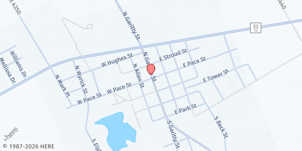 Map showing FROST COMMUNITY CENTER at 217 N. GARITTY ST, FROST, TX