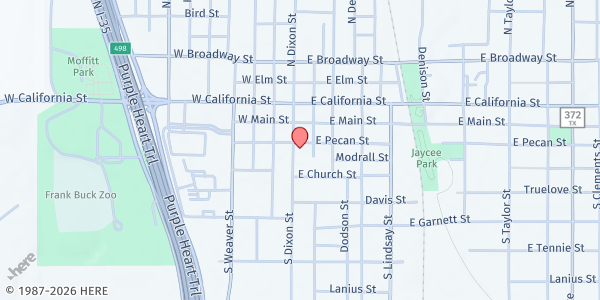 Map showing Living Word Family Church at 302 S. Dixon St., Gainesville, TX