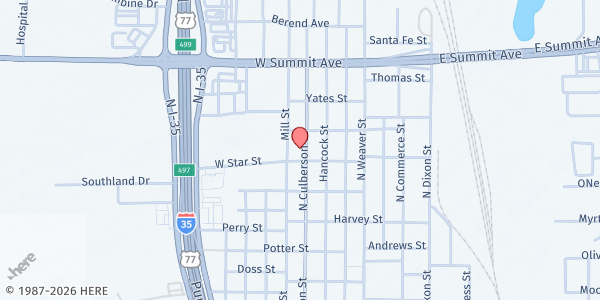 Map showing VISTO Food Pantry at 1305 N. Culberson St., Gainesville, TX