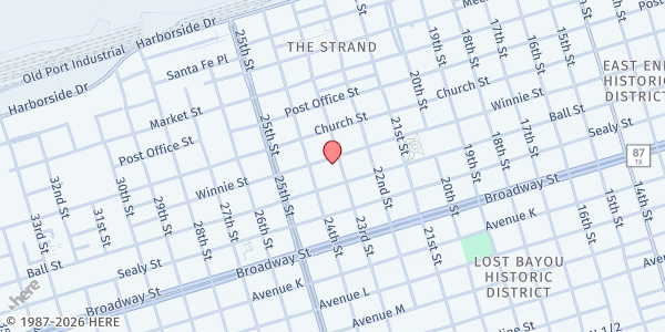 Map showing Access Care of Coastal Texas at 707 Tremont, Galveston, TX