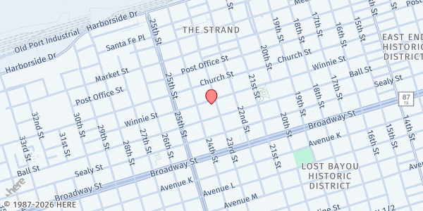 Map showing Access Care of Coastal Texas - Galveston at 707 Tremont, Galveston, TX