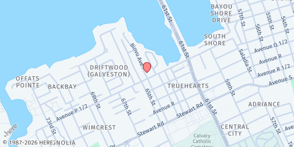 Map showing New Life Fellowship - Mobile Food Pantry Location at 6328 Avenue P 1/2, Galveston, TX