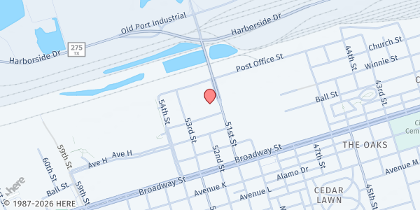 Map showing Salvation Army - Galveston at 601 51st St., Galveston, TX