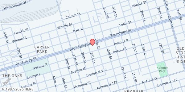 Map showing St. Patrick Catholic Church at 1010 35th St., Galveston, TX
