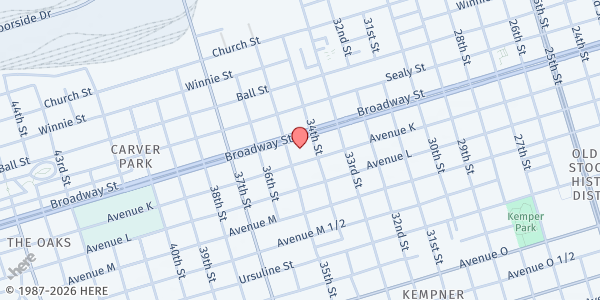 Map showing St. Patrick's Church at 1010 35th St., Galveston, TX