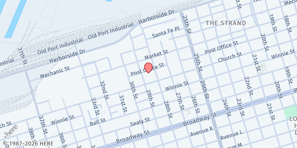 Map showing St. Vincent's House at 2817 Postoffice St., Galveston, TX