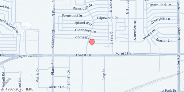 Map showing For The Nations Refuge Outreach - Mobile Distribution at 414 S. Purdue Dr., Garland, TX