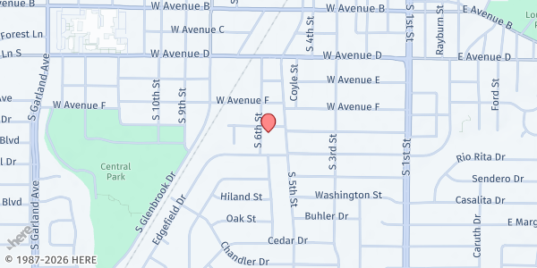 Map showing Hope Clinic of Garland at 800 South Sixth St., Garland, TX