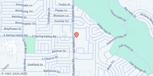 Map showing Iglesia Cristiana Vida y Luz a las Naciones at 2422 N. Jupiter Rd., Garland, TX