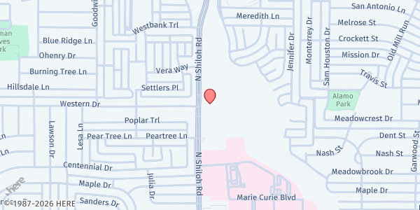 Map showing Iglesia Episcopal San Bernabé at 1200 N. Shiloh Rd., Garland, TX